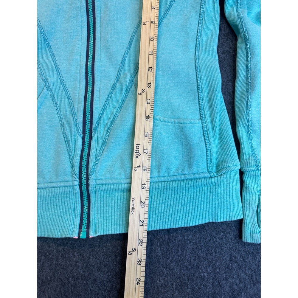 ivivva Girls Lululemon Practice Jacket Teal Full Zip Hoodie Thumbholes Size 14 - Picture 14 of 16